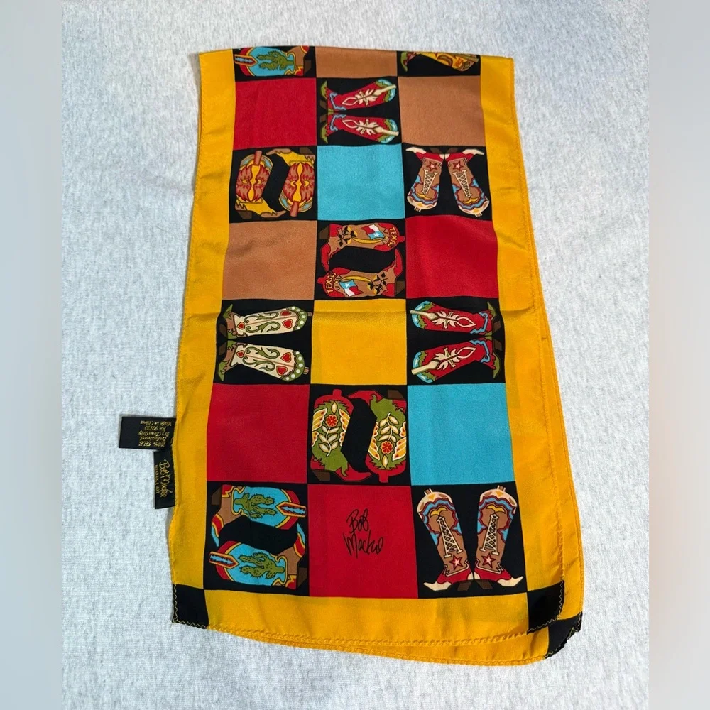 Vintage Bob Mackie Wearable Art 100% Silk‎ Cowboy Boots Scarf- Western